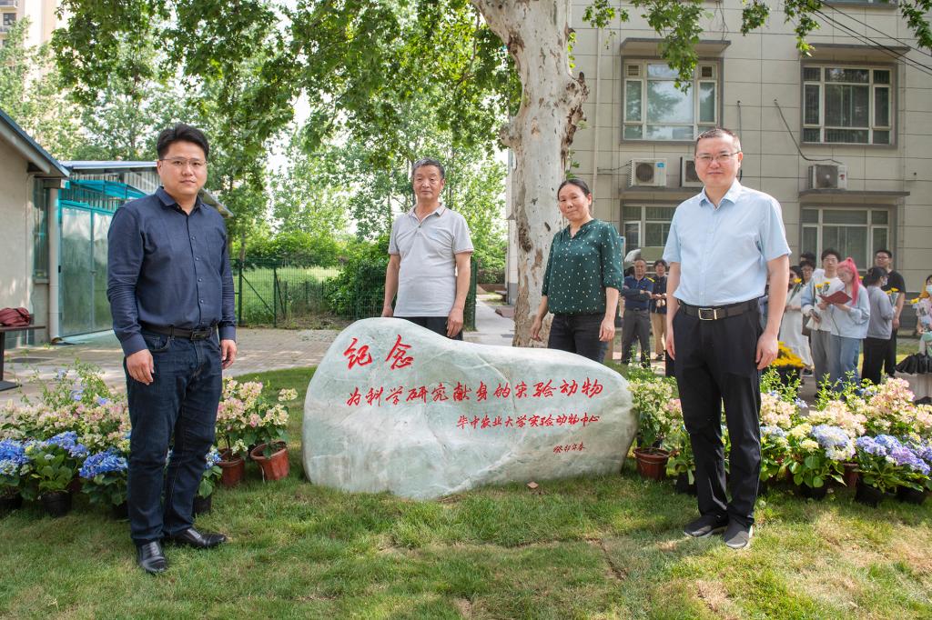 四位老师共同为纪念碑揭幕（记者 刘涛 摄）